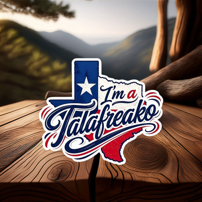 Artistic Talafreako Texas Shape Vinyl Sticker – Script Font Decal
