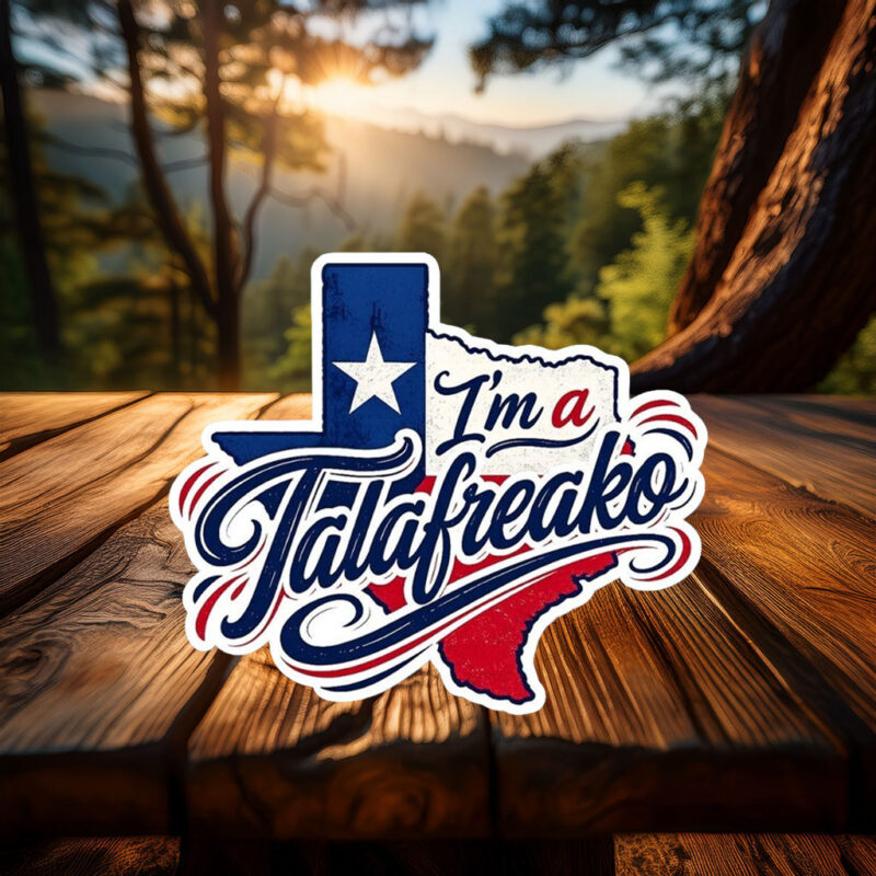 Artistic Talafreako Texas Shape Vinyl Sticker – Script Font Decal