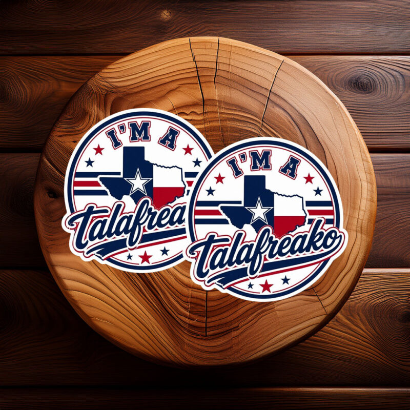 Patriotic Striped Round Talafreako Sticker – Texas Flag Inspired Emblem