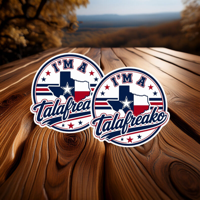 Patriotic Striped Round Talafreako Sticker – Texas Flag Inspired Emblem