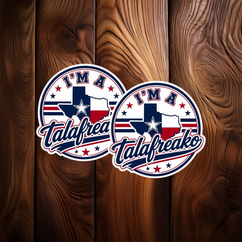 Patriotic Striped Round Talafreako Sticker – Texas Flag Inspired Emblem