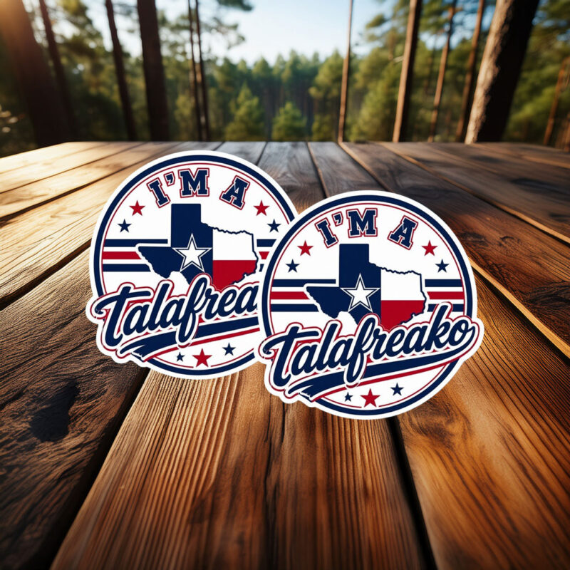 Patriotic Striped Round Talafreako Sticker – Texas Flag Inspired Emblem