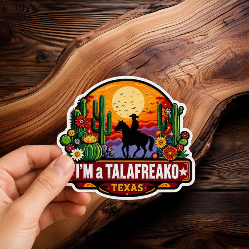 Retro Texas Desert Sunset Decal – Cowboy Riding Horse Cactus Art Talafreako Sticker