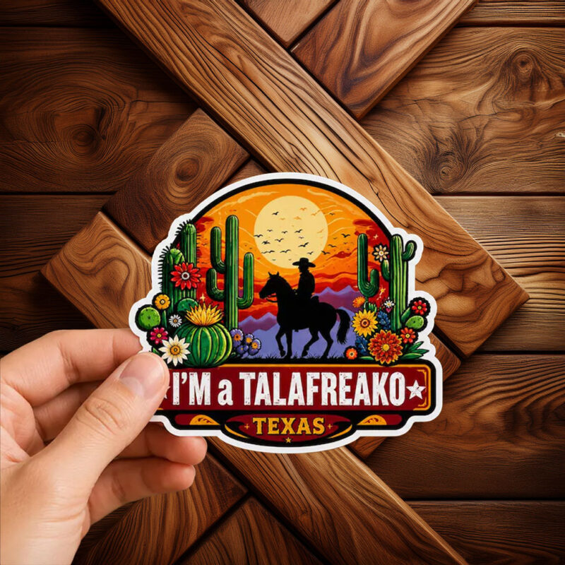 Retro Texas Desert Sunset Decal – Cowboy Riding Horse Cactus Art Talafreako Sticker