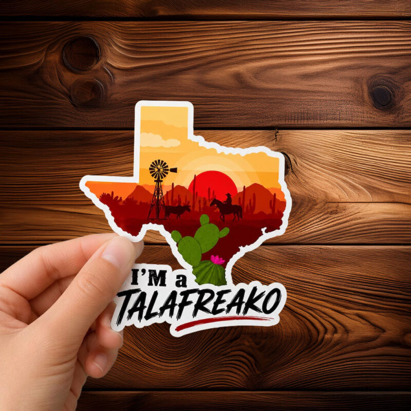 Texas Shape Desert Sunset Decal – Cowboy Windmill Cactus Landscape Talafreako Sticker