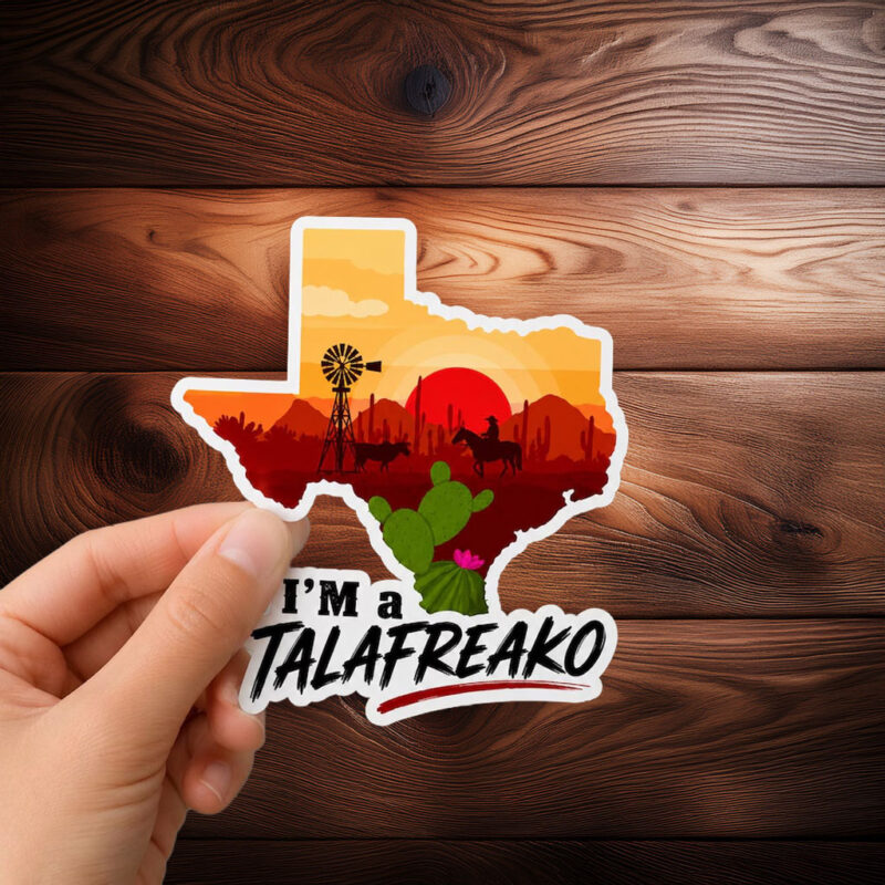 Texas Shape Desert Sunset Decal – Cowboy Windmill Cactus Landscape Talafreako Sticker