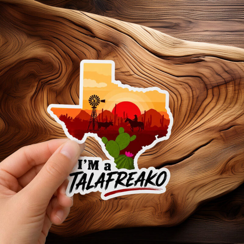 Texas Shape Desert Sunset Decal – Cowboy Windmill Cactus Landscape Talafreako Sticker