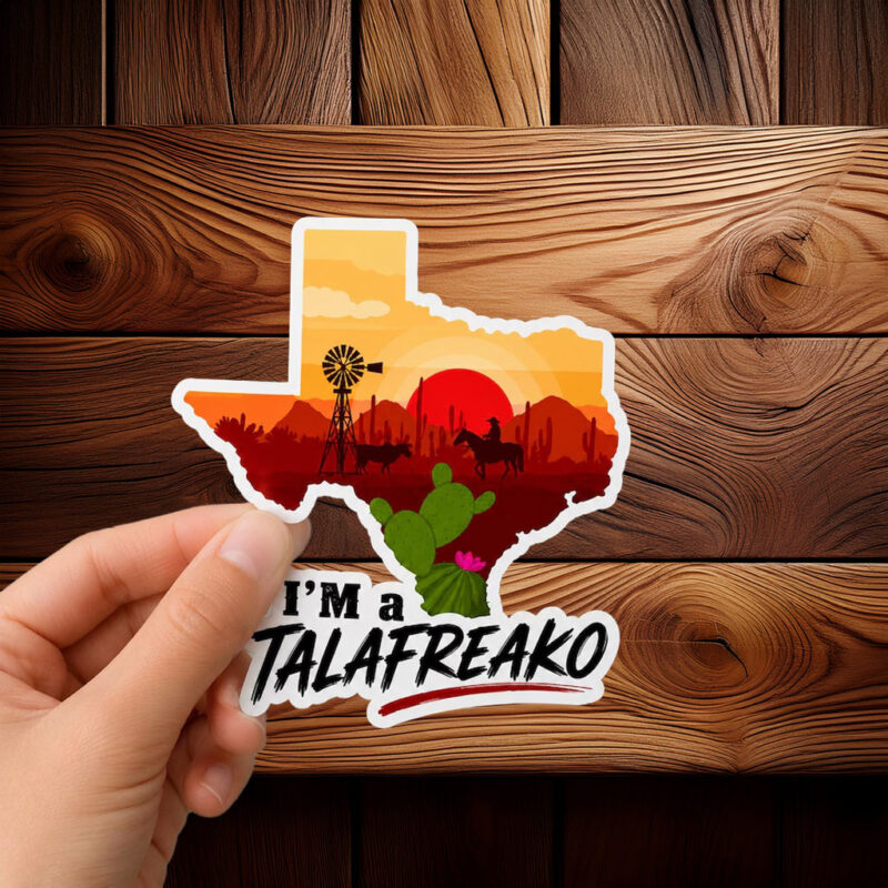 Texas Shape Desert Sunset Decal – Cowboy Windmill Cactus Landscape Talafreako Sticker